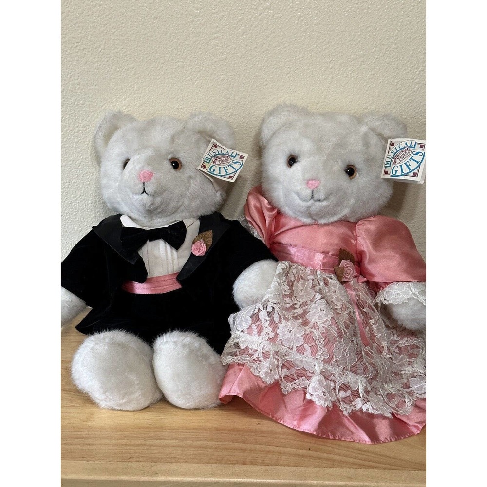 Vtg San Francisco Music Box WEDDING Bears Musical Plush Stuffed Animal 19" VIDEO